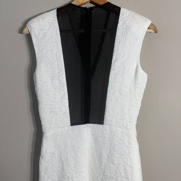 Maje Reese Mesh Paneled Matelasse Mini Dress Womens 1 Small White Black Cocktail - Picture 8 of 12